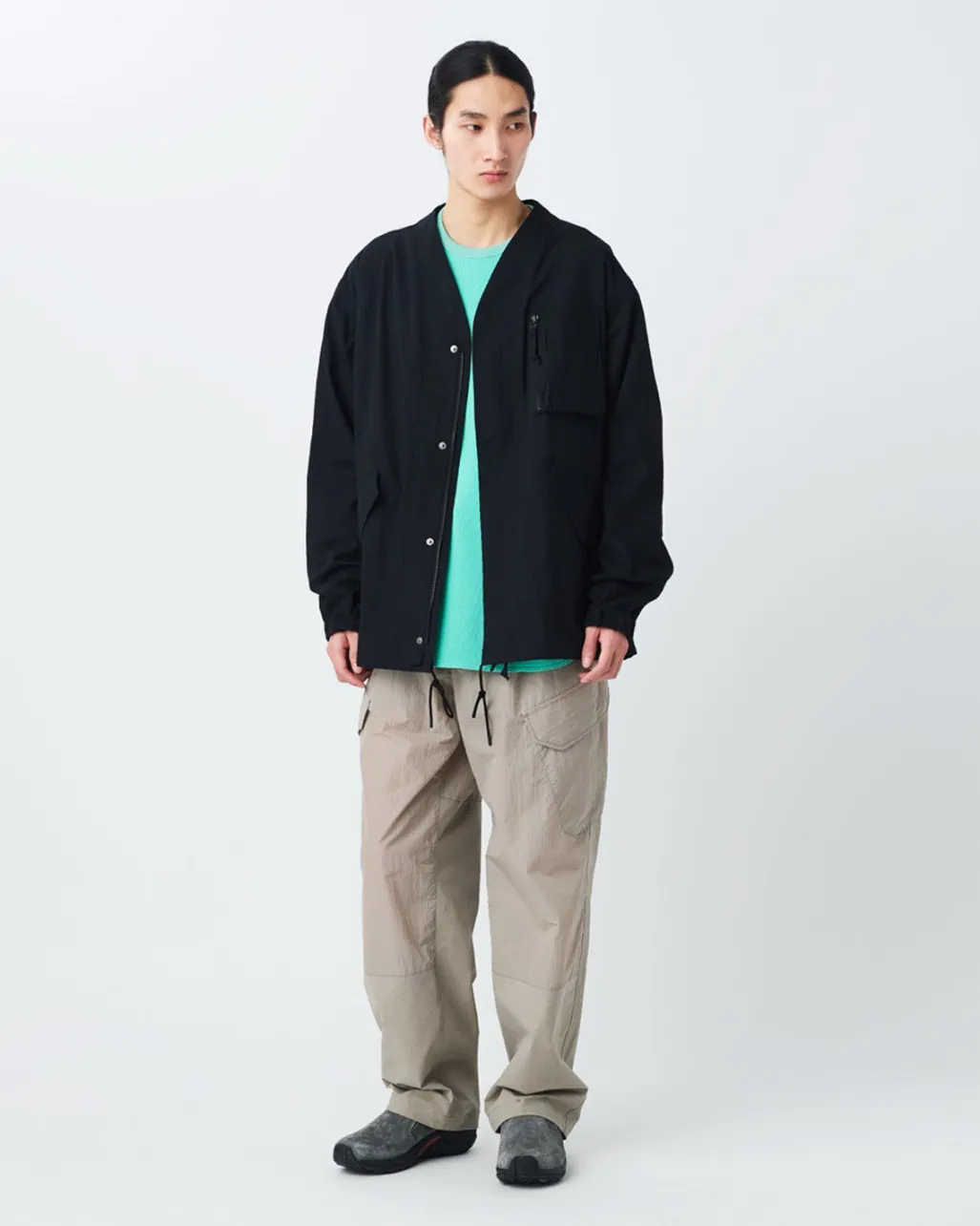 TAKIBI Herringbone Collarless Jacket