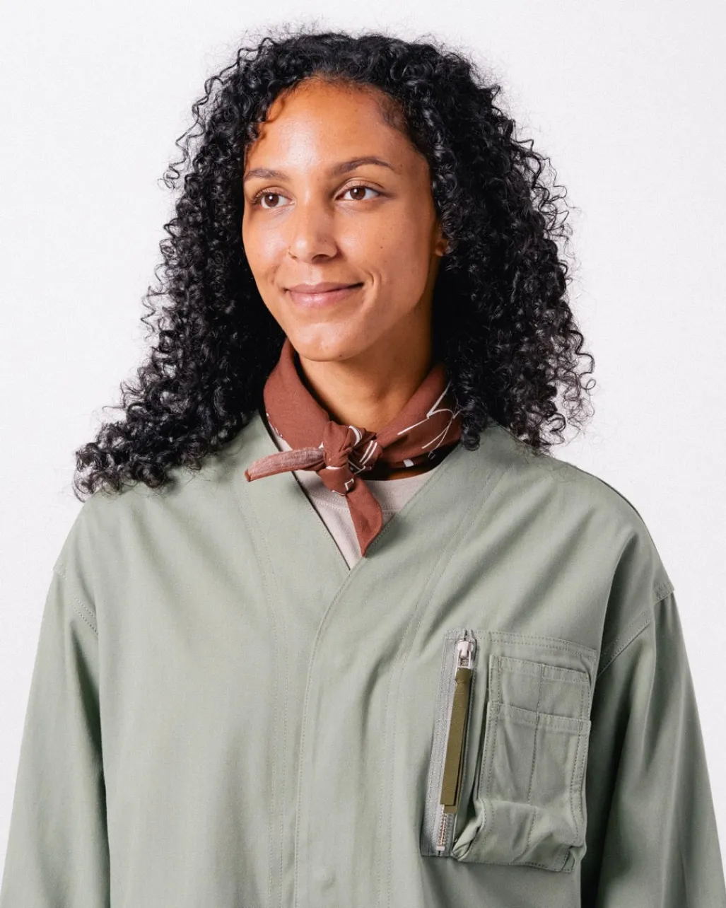 TAKIBI Herringbone Collarless Jacket