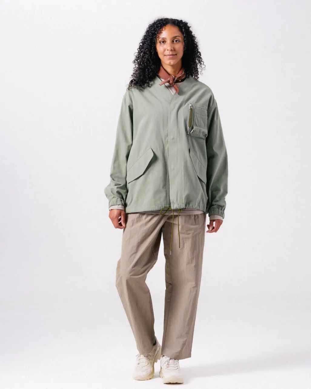 TAKIBI Herringbone Collarless Jacket